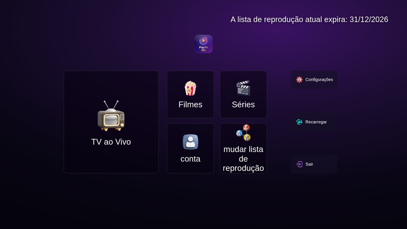 Tela inicial do PlayTv iBo